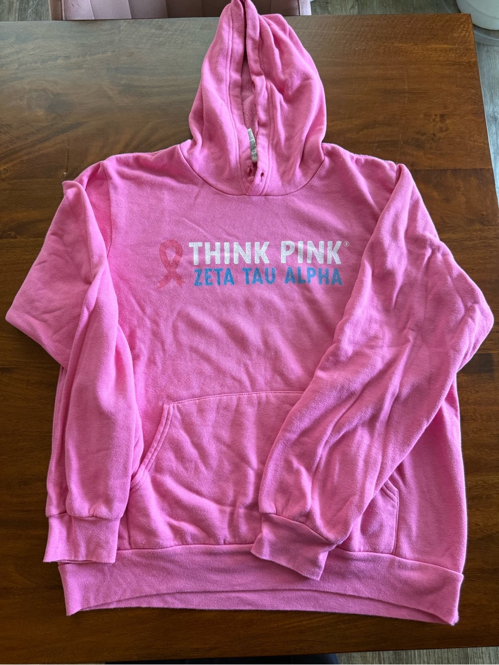 Think Pink Zeta Tau Alpha Breast Cancer Awareness Hoodie Size Large